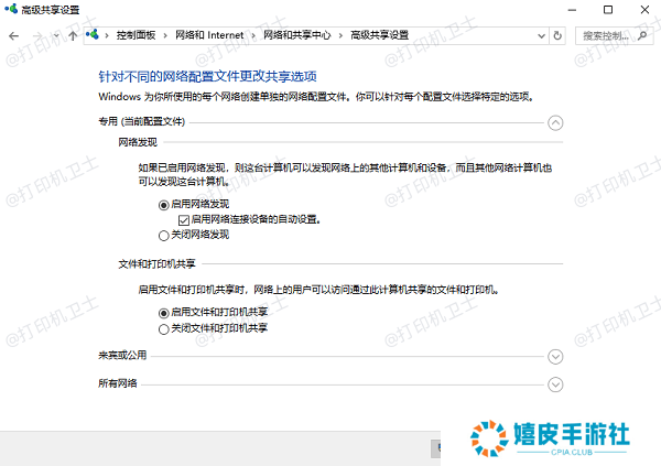 启用网络发现和文件及打印机共享