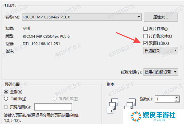 启用双面打印功能