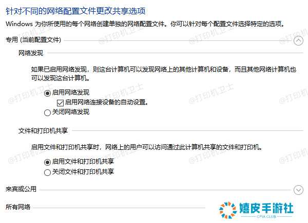启用文件和打印机共享